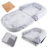 Large Foldable Human Size Dog Bed With Pillow Blanket Flurry Plush Napping Human-Sized Dog Bed